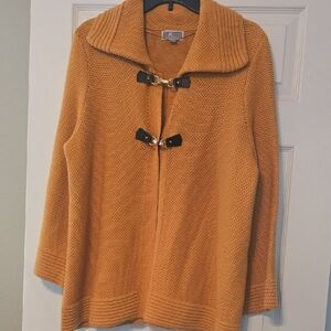 JM Collection Orange Cardigan with Toggle Accents